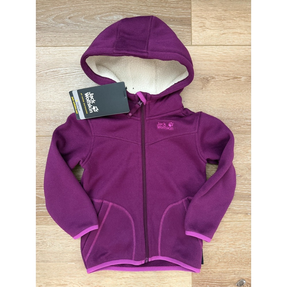 Jack Wolfskin Kids Fleece Jacket Purple Sherpa Hood Size 4T EU 104 NWT Girls